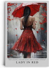 Paul Sinus Leinwandbild 40x60cm Lady in Red – Frau, Rot, Kunst, Regen, Geheimnis, Leidenschaft, Melancholie, Sinnlichkeit, Tropfen, Romantik