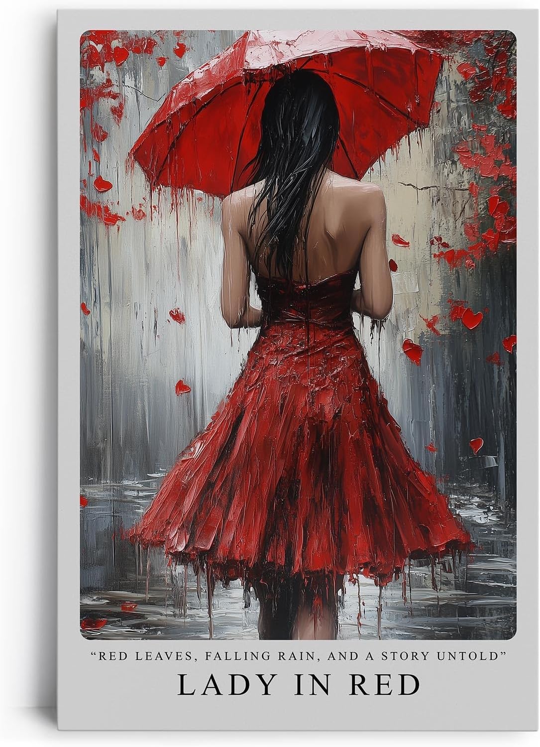 Paul Sinus Leinwandbild 40x60cm Lady in Red – Frau, Rot, Kunst, Regen, Geheimnis, Leidenschaft, Melancholie, Sinnlichkeit, Tropfen, Romantik