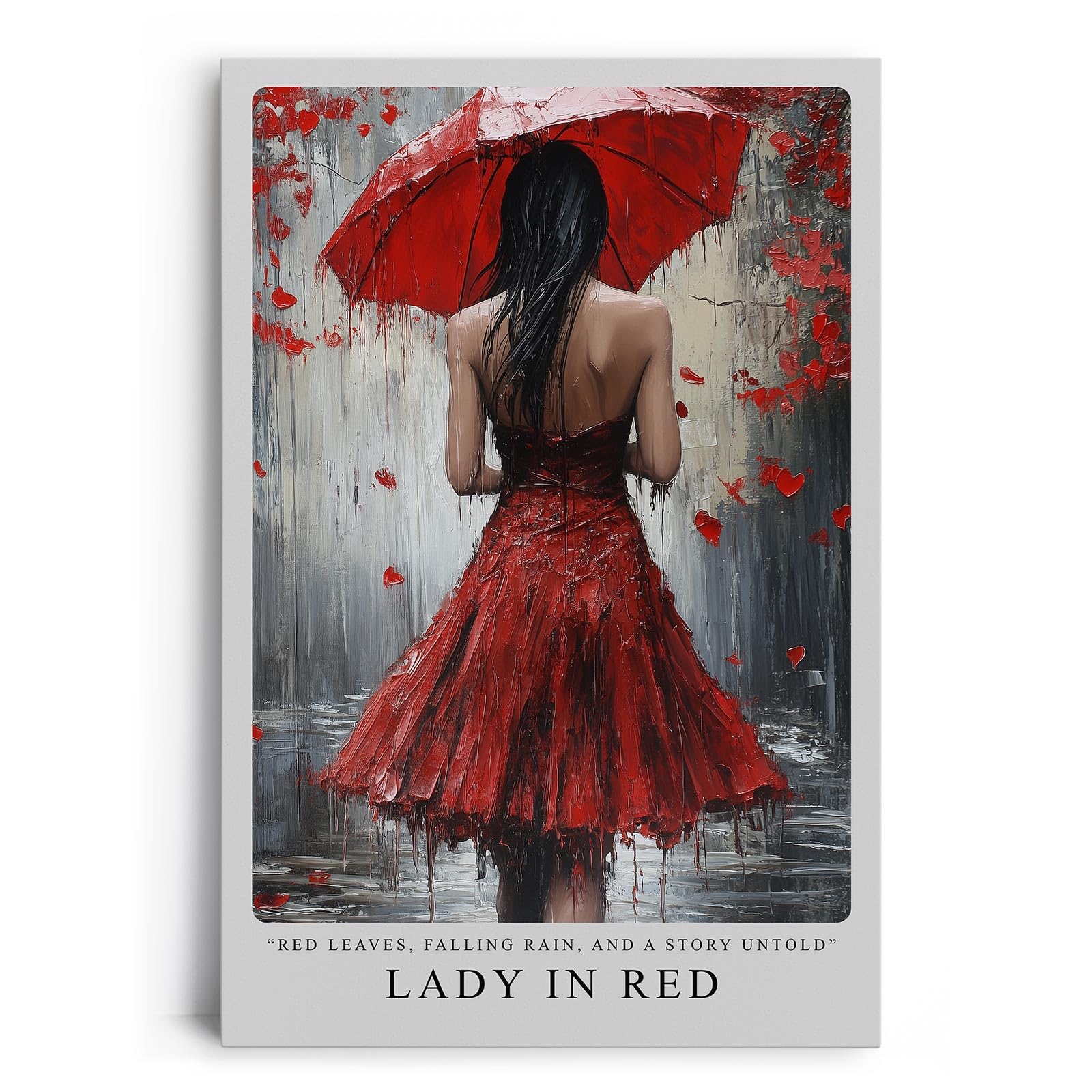 Paul Sinus Leinwandbild 40x60cm Lady in Red – Frau, Rot, Kunst, Regen, Geheimnis, Leidenschaft, Melancholie, Sinnlichkeit, Tropfen, Romantik