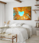 Paul Sinus Wandbild 120x80cm Baumkrone in Herzform Herbstblätter Herbst blauer Himmel