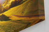Sinus Art Wandbild 120x80cm Grüne Hügel unter strahlender Sonne mit leuchtenden Bäumen und weiter Perspektive