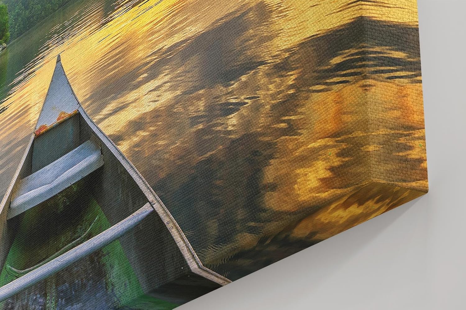 Sinus Art Wandbild 120x80cm Faszinierender Blick vom Boot über den See mit goldener Himmelsreflexion
