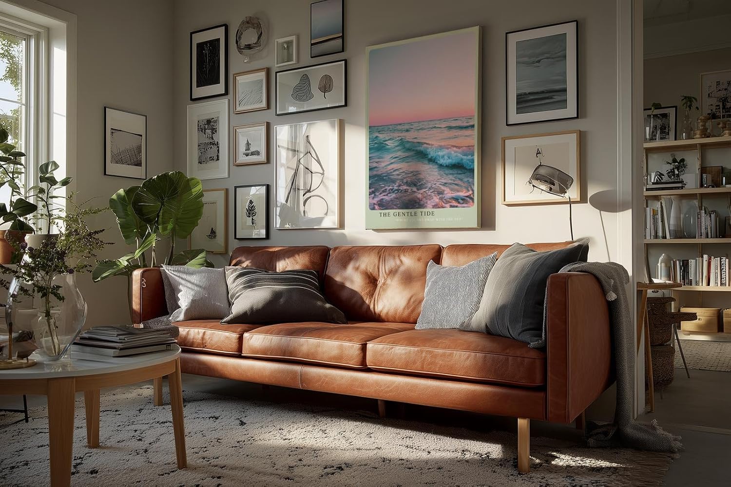 Paul Sinus Wandbild in 40x60cm Sanfte Wellen im Abendlicht mit rosa-blauem Himmel und zarten Farbverläufen