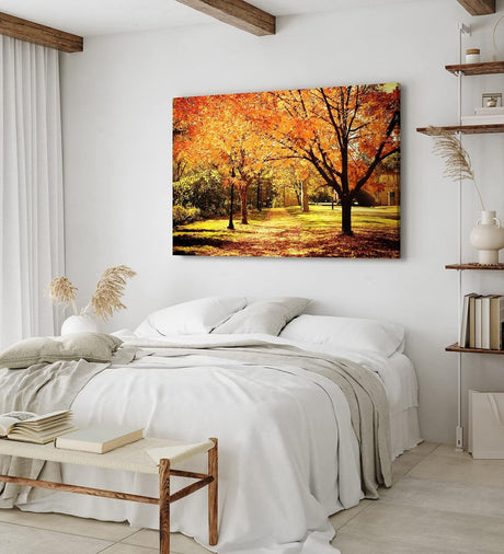 Wandbild 120x80cm Herbst Park Bäume Herbstblätter Sonnenschein