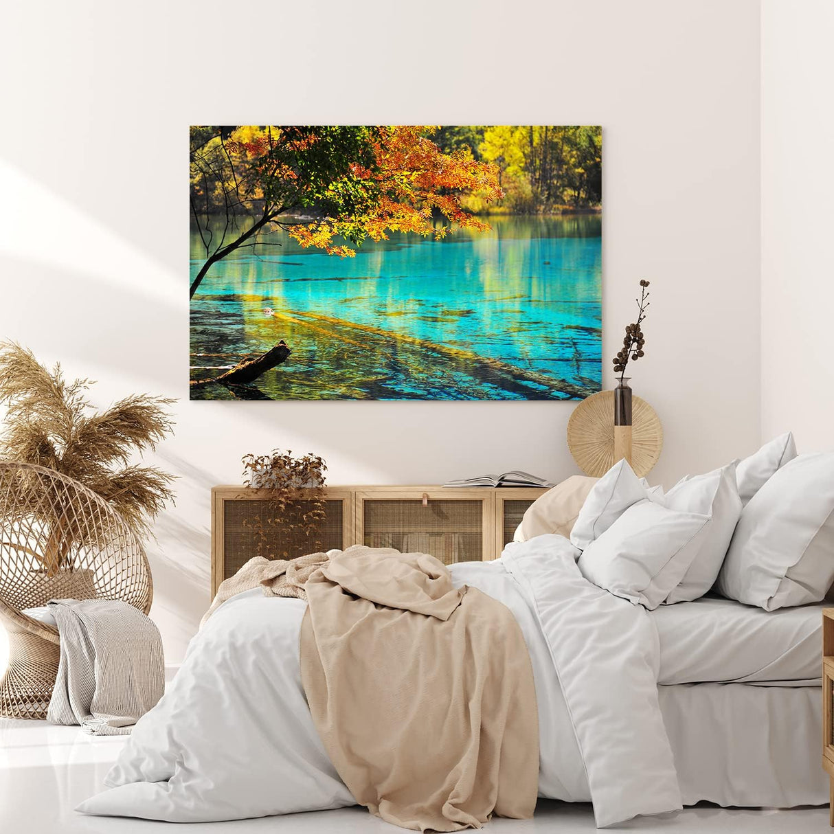 Paul Sinus Wandbild 120x80cm Bergsee Natur Wasser Bäume See Sonnenstrahlen Türkis