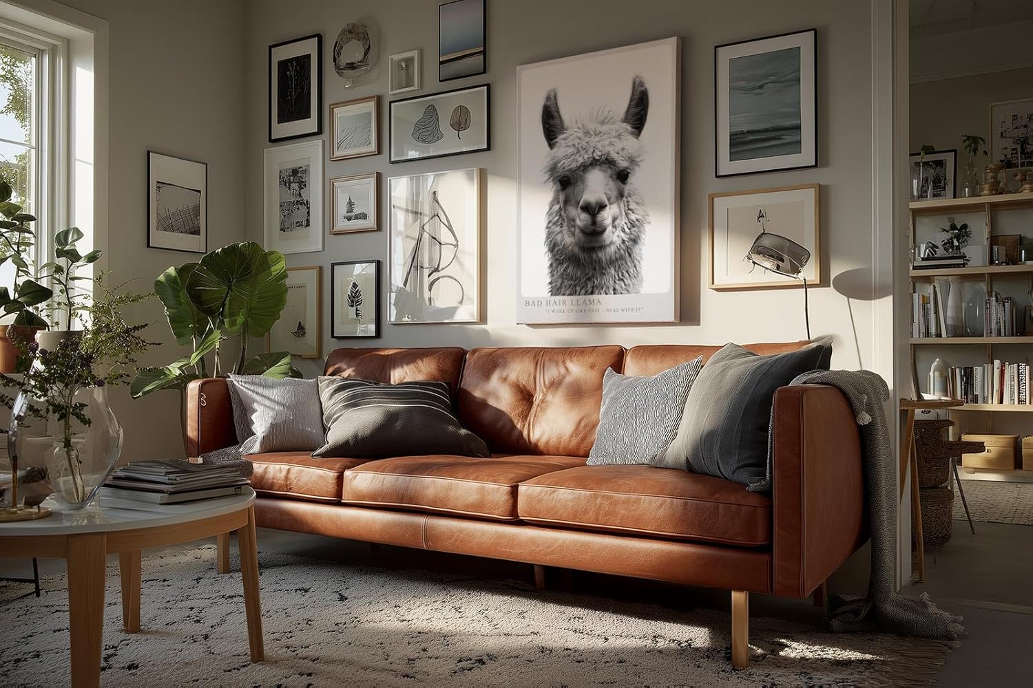 Paul Sinus Wandbild in 40x60cm Bad Hair Llama – humorvolles Lama-Porträt in Schwarz-Weiß mit witzigem Ausdruck