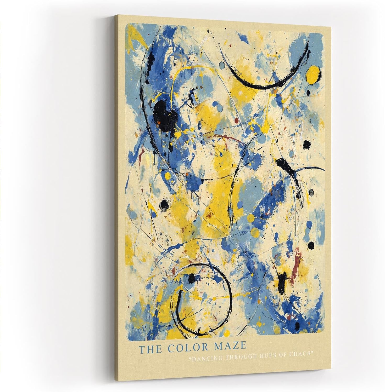 Paul Sinus Wandbild in 40x60cm The Color Maze – Farbintensive abstrakte Kunst in Blau-, Gelbund Schwarztönen