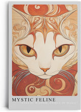 Paul Sinus Leinwandbild 80x120cm mystisches Katzenporträt mit kunstvollen Ornamenten und intensiven Augen, faszinierende Wandkunst in warmen Erdtönen