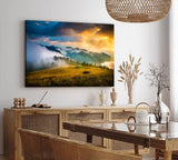 Paul Sinus Wandbild 120x80cm Alpen Nebel Berge Wolken Landschaft Wiese