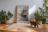 Paul Sinus Kunstdruck 40x60cm Sail Into History – Historisches Segelschiff auf ruhiger See bei untergehender Sonne in Ölmalerei