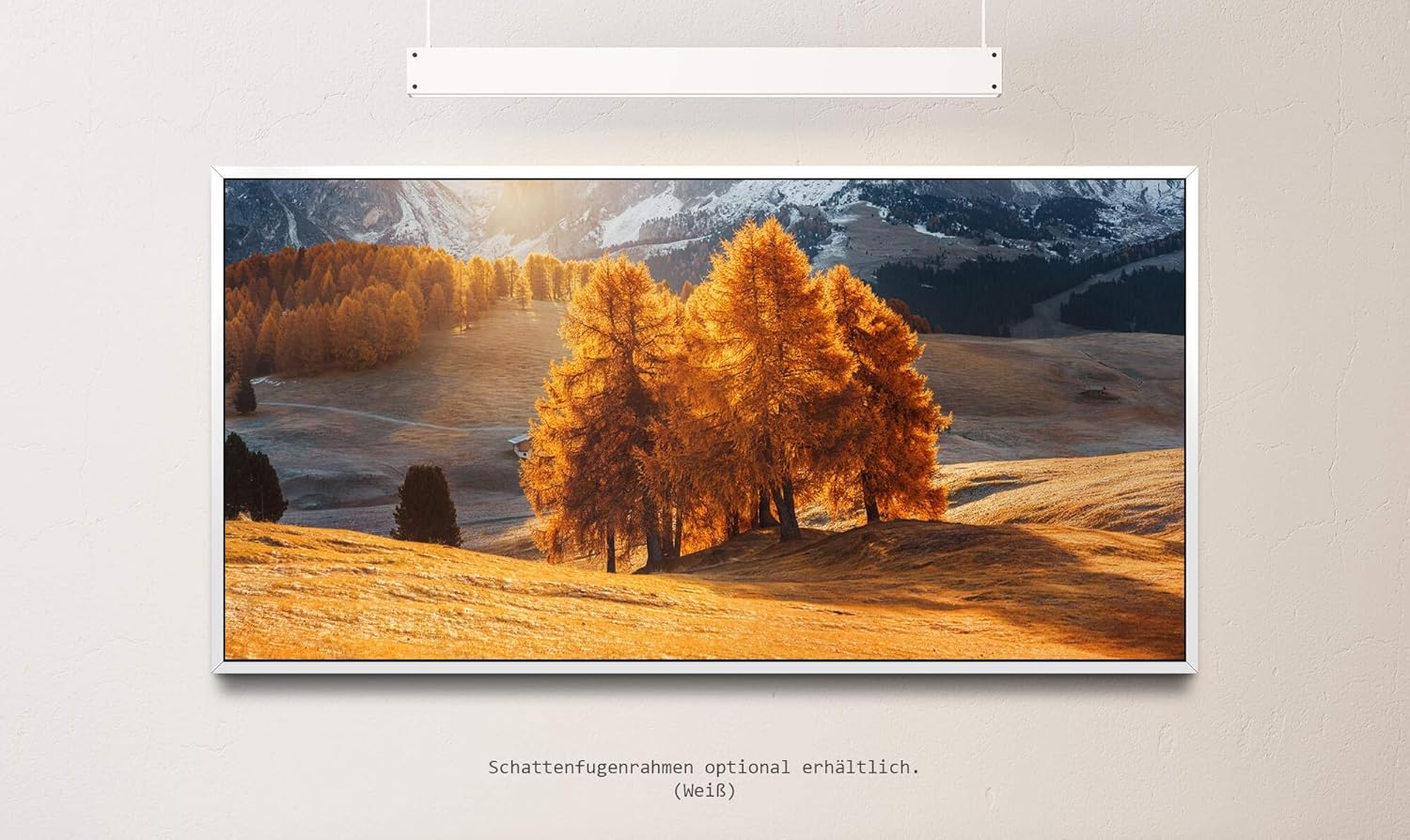 Hütte auf einem Hügel ca. 130x70cm Wandbild inklusive Schattenfugenrahmen weiss - Panorama Leinwand Bild XXL Format Wandbilder Wohnzimmer Wohnung Deko Kunstdrucke