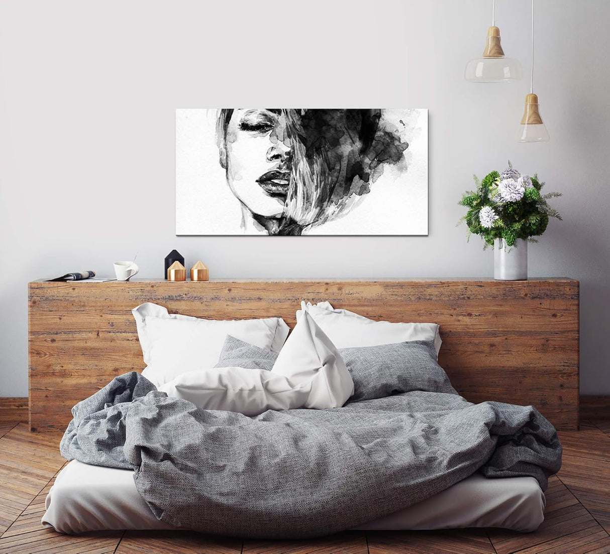 Frauen Gesicht ca. 130x70cm Wandbild inklusive Schattenfugenrahmen weiss - Panorama Leinwand Bild XXL Format Wandbilder Wohnzimmer Wohnung Deko Kunstdrucke