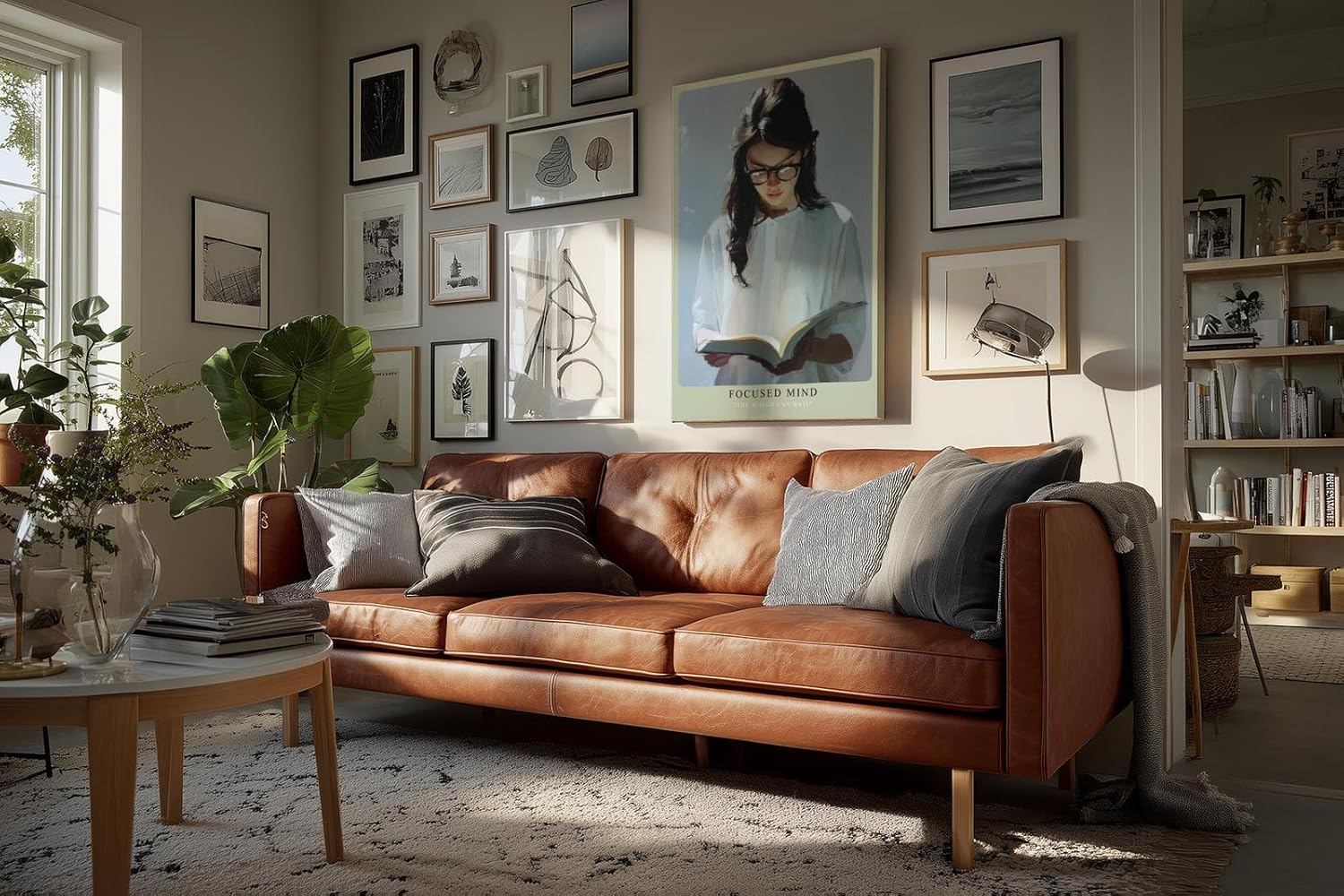 Paul Sinus Wandbild in 40x60cm Focused Mind – Ausdrucksstarkes Porträt einer jungen Frau mit Brille, vertieft ins Lesen, moderne Bilder in kühlen Farbtönen, konzentriert und stilvoll
