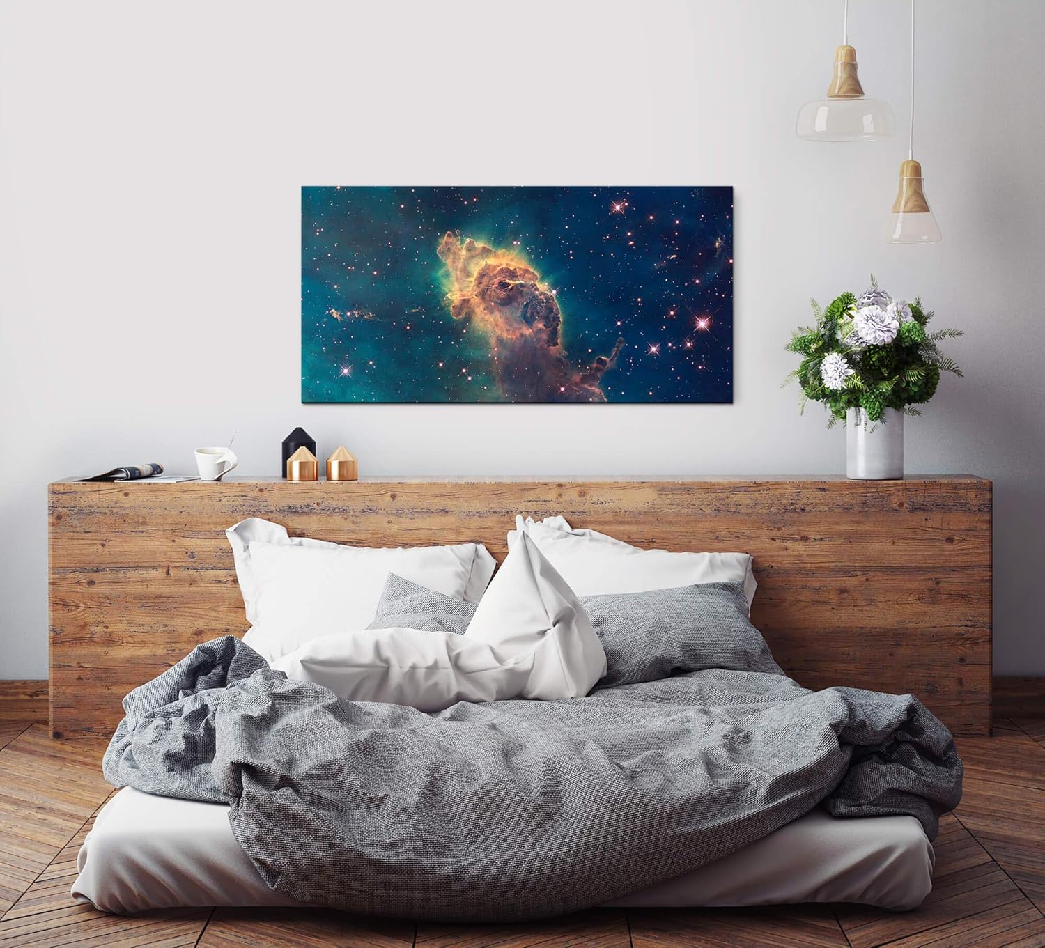 Astronomischer Nebel ca. 130x70cm Wandbild inklusive Schattenfugenrahmen weiss - Panorama Leinwand Bild XXL Format Wandbilder Wohnzimmer Wohnung Deko Kunstdrucke
