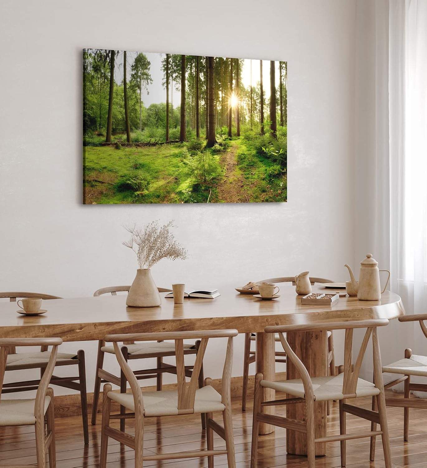Paul Sinus Wandbild 120x80cm Fichtenwald Wald Grün Sonnenstrahlen Natur Bäume