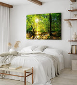 Paul Sinus Wandbild 120x80cm Wald Bäume Bach Sonnenstrahlen Natur Grün
