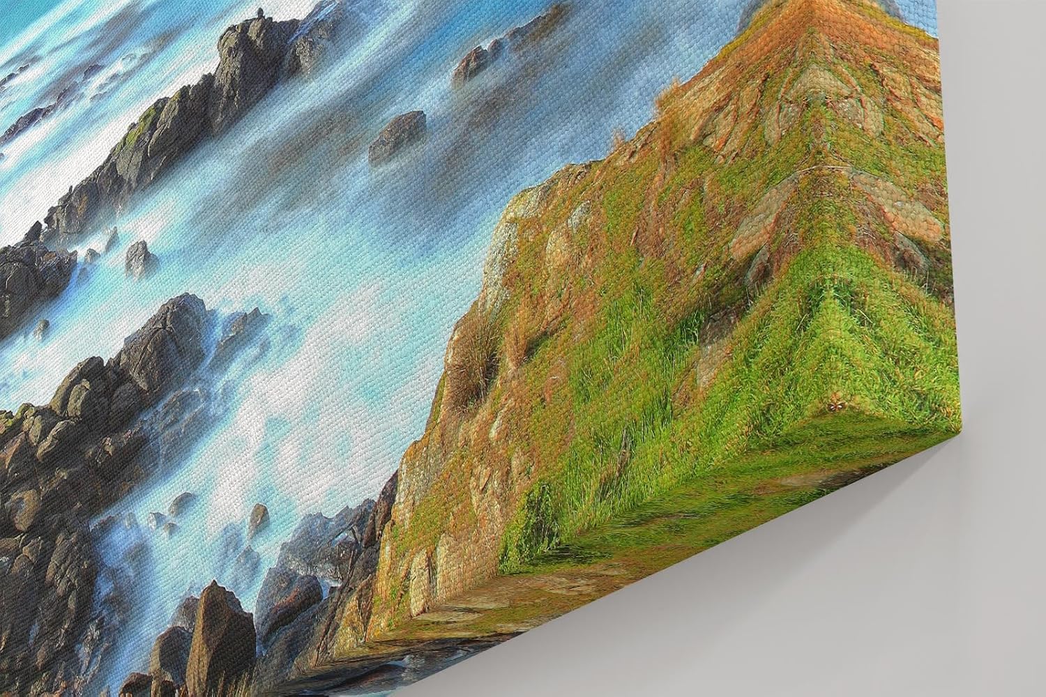 Sinus Art Wandbild 120x80cm Felsige Küste trifft auf türkisfarbenes Meer unter dramatischem Himmel