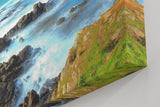 Sinus Art Wandbild 120x80cm Felsige Küste trifft auf türkisfarbenes Meer unter dramatischem Himmel