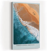 Paul Sinus Wandbild in 40x60cm Porto Covo Portugal – Luftaufnahme von Strand und Meer mit zwei Silhouetten im Sand