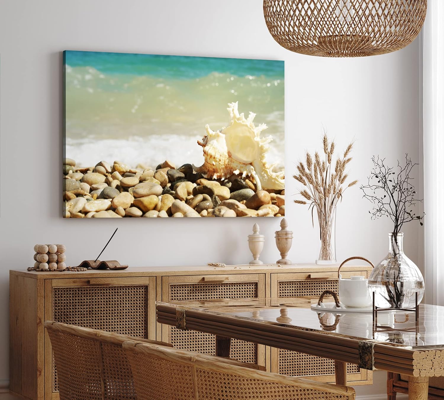Paul Sinus Wandbild 120x80cm Muschel Strand runde Steine Meer Sommer Sonne