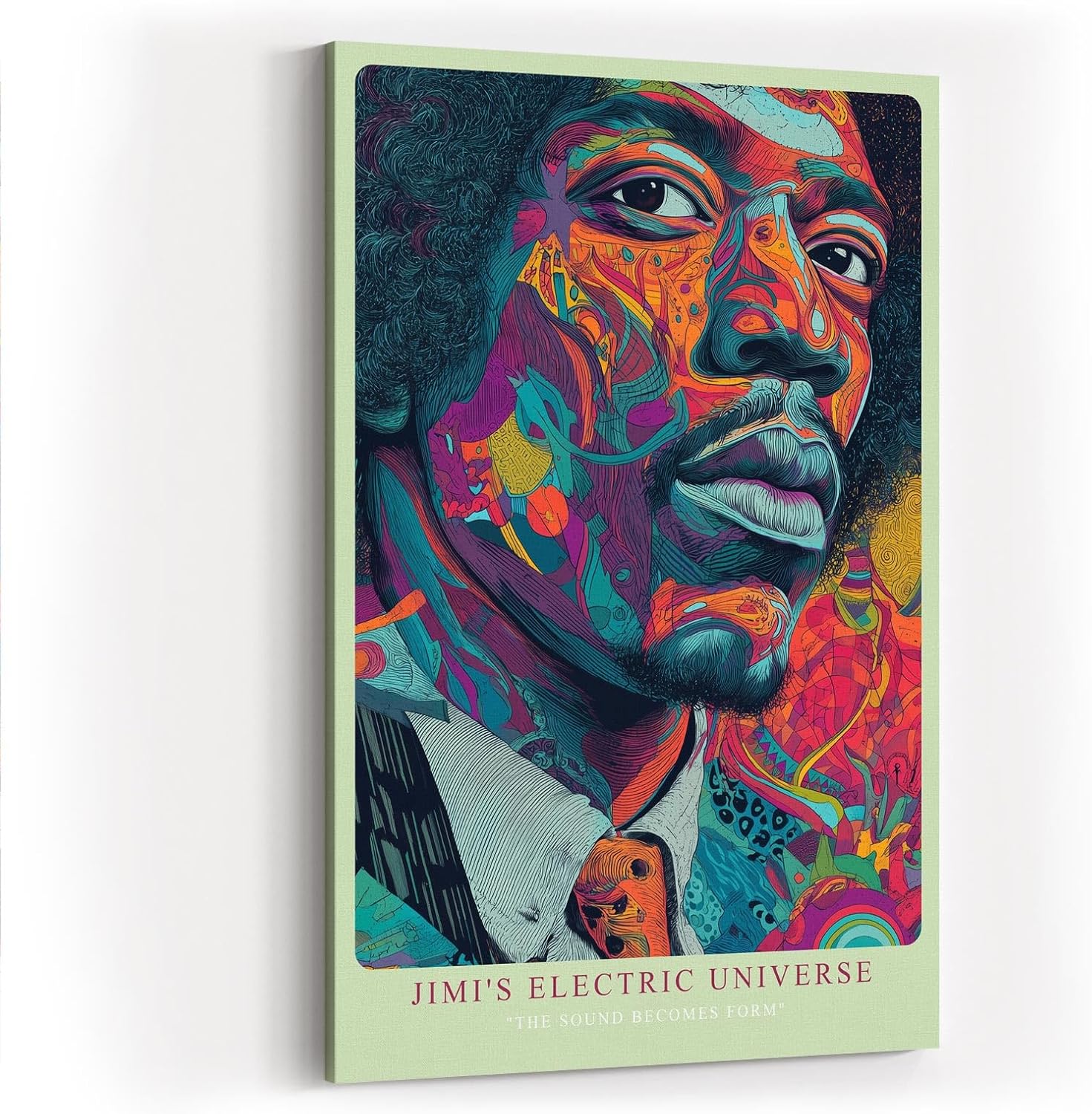 Paul Sinus Wandbild in 40x60cm Jimi's Electric Universe Buntes Musikerportrait mit psychedelischen Mustern