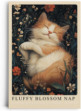 Paul Sinus Leinwandbild 80x120cm verträumtes Kunstwerk einer schlafenden Katze inmitten blühender Blumen, harmonische Naturillustration
