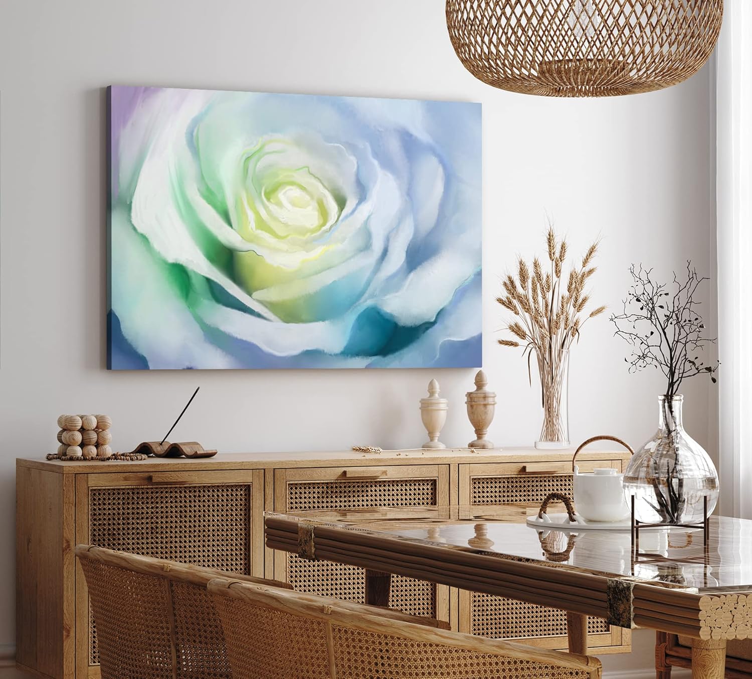 Paul Sinus Wandbild 120x80cm Weiße Rose Blüte Kunstvoll Abstrakt Dekorativ