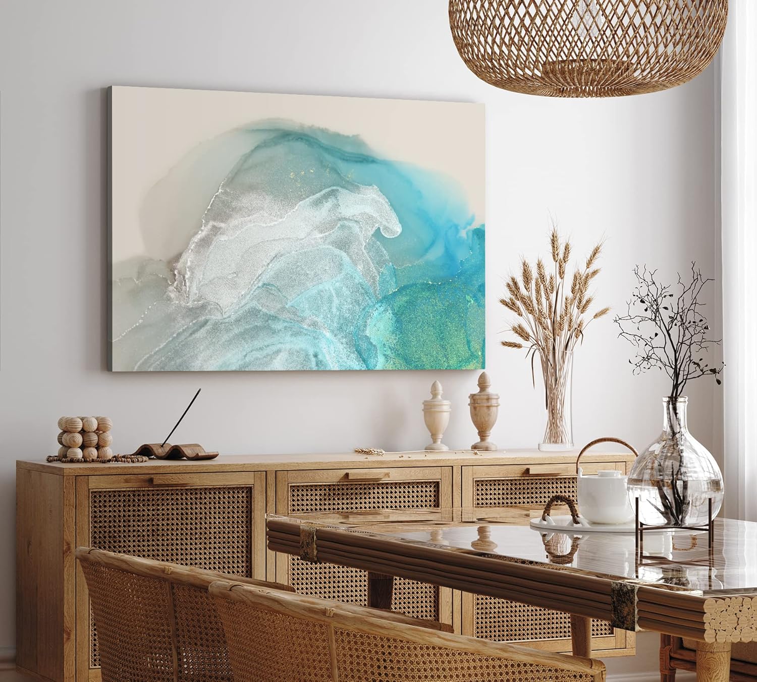 Paul Sinus Wandbild 120x80cm Abstraktes Bild Türkis Hellblau fließende Farben