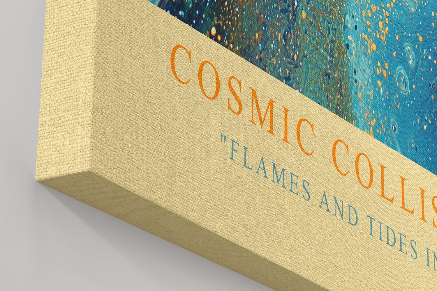 Paul Sinus Wandbild in 40x60cm Cosmic Collision in intensiven Blauund Orangetönen mit dynamischem Farbverlauf für moderne Raumgestaltung