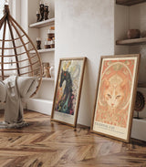 Paul Sinus Leinwandbild 60x90cm kunstvolle Darstellung einer mystischen Katze mit ornamentalen Verzierungen, harmonische Wandkunst in warmen Erdtönen