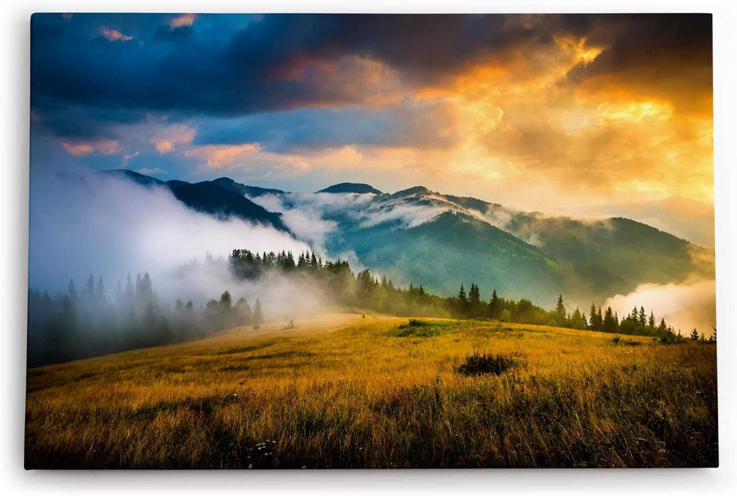 Paul Sinus Wandbild 120x80cm Alpen Nebel Berge Wolken Landschaft Wiese