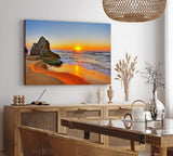 Paul Sinus Wandbild 120x80cm Sonnenuntergang Abendröte Fels Strand Meer Horizont Romantisch