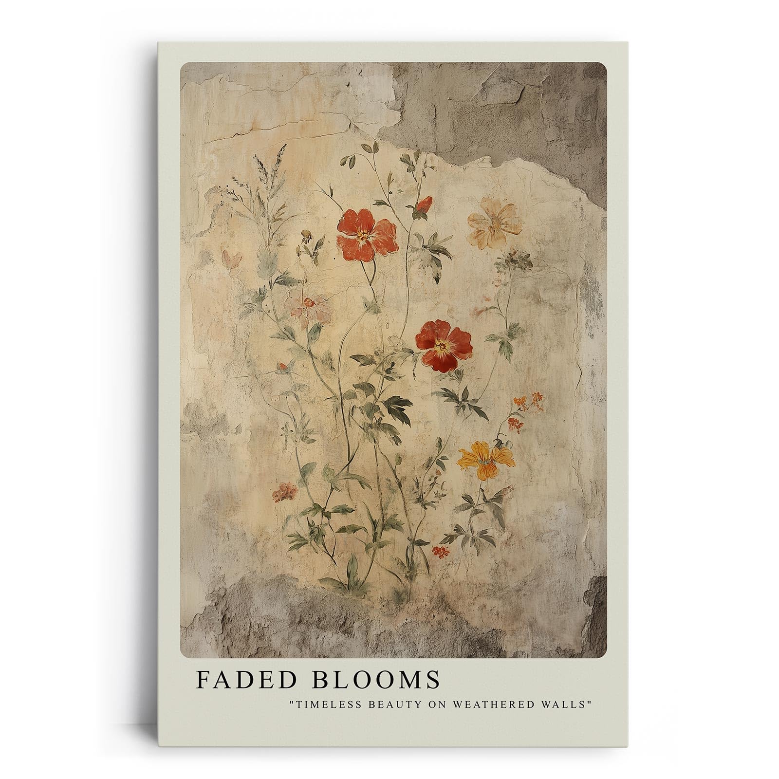 Paul Sinus Leinwandbild 40x60cm verwitterte Blumenmalerei auf antiker Wand mit nostalgischem Charme – kunstvolles Leinwandbild für stilvolle Raumgestaltung