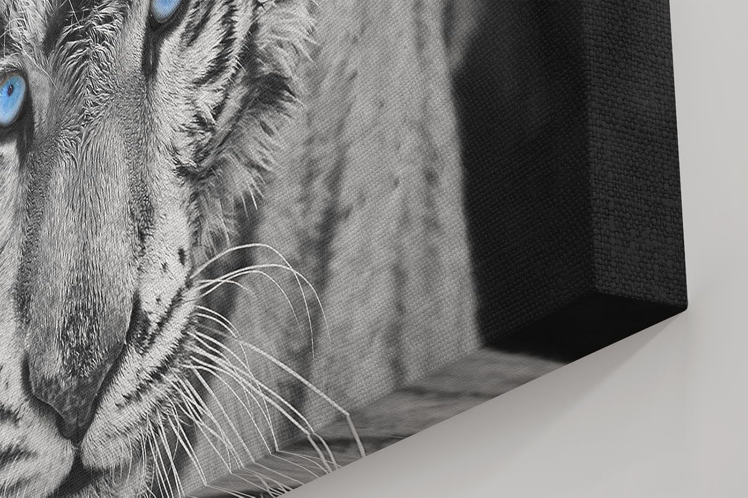 Sinus Art Wandbild 120x80cm Der intensive Blick des Tigers mit leuchtend blauen Augen schafft eine starke Präsenz