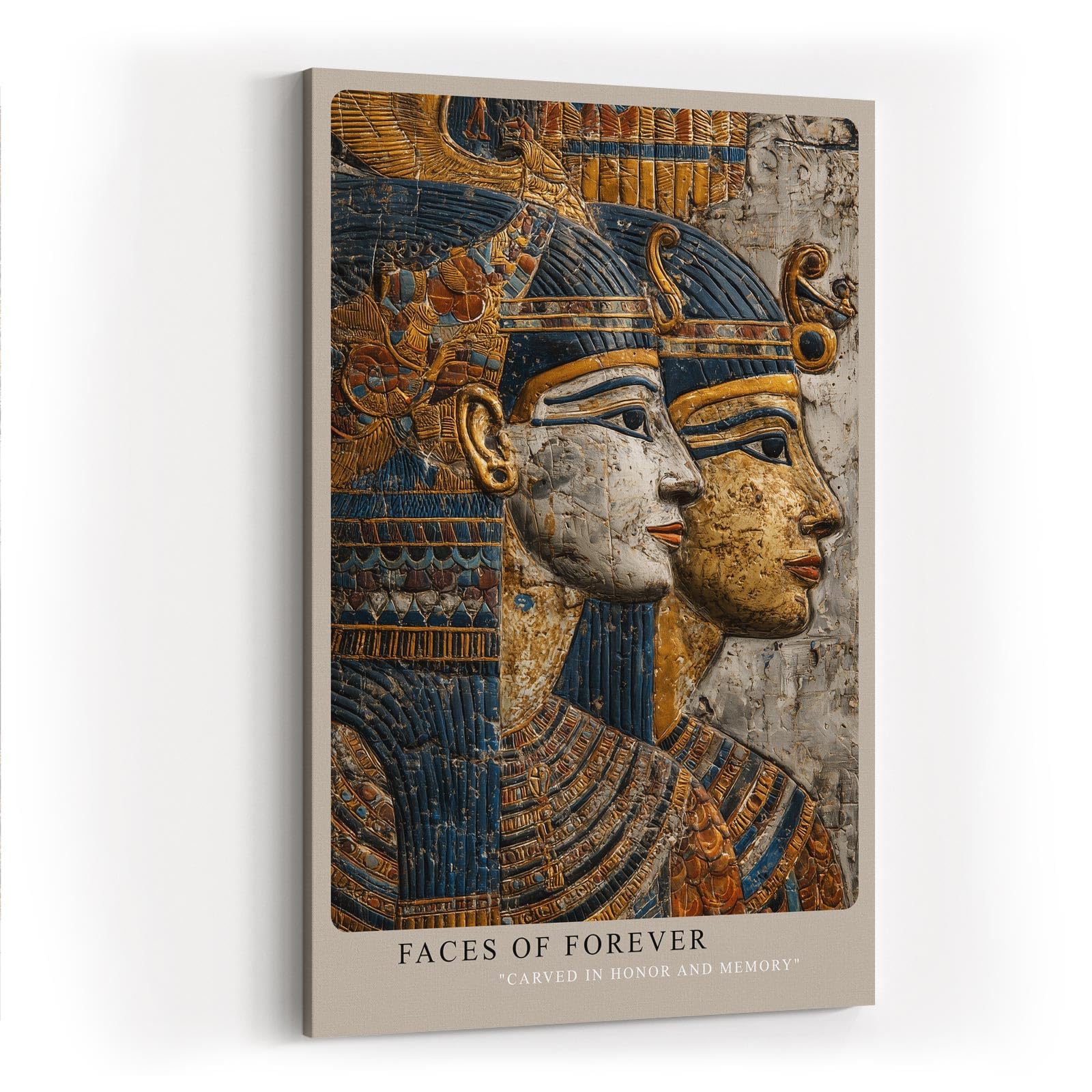 Paul Sinus Wandbild in 40x60cm Faces of Forever – Reliefdarstellung zweier ägyptischer Herrscher in Gold, Blau und Steinstruktur