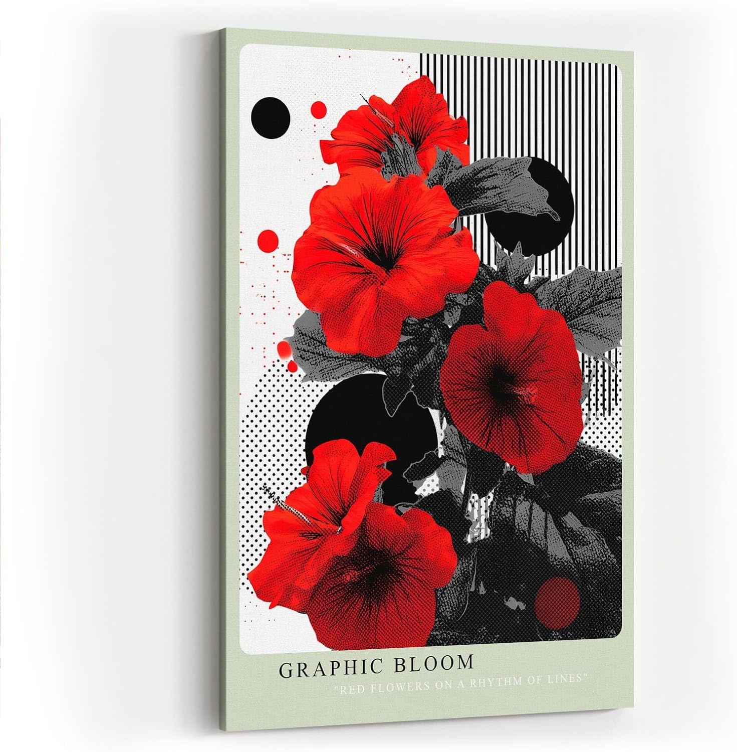 Paul Sinus Wandbild in 40x60cm Graphic Bloom – Rote Blüten im grafischen Pop-Art-Stil mit Linienund Punktmuster