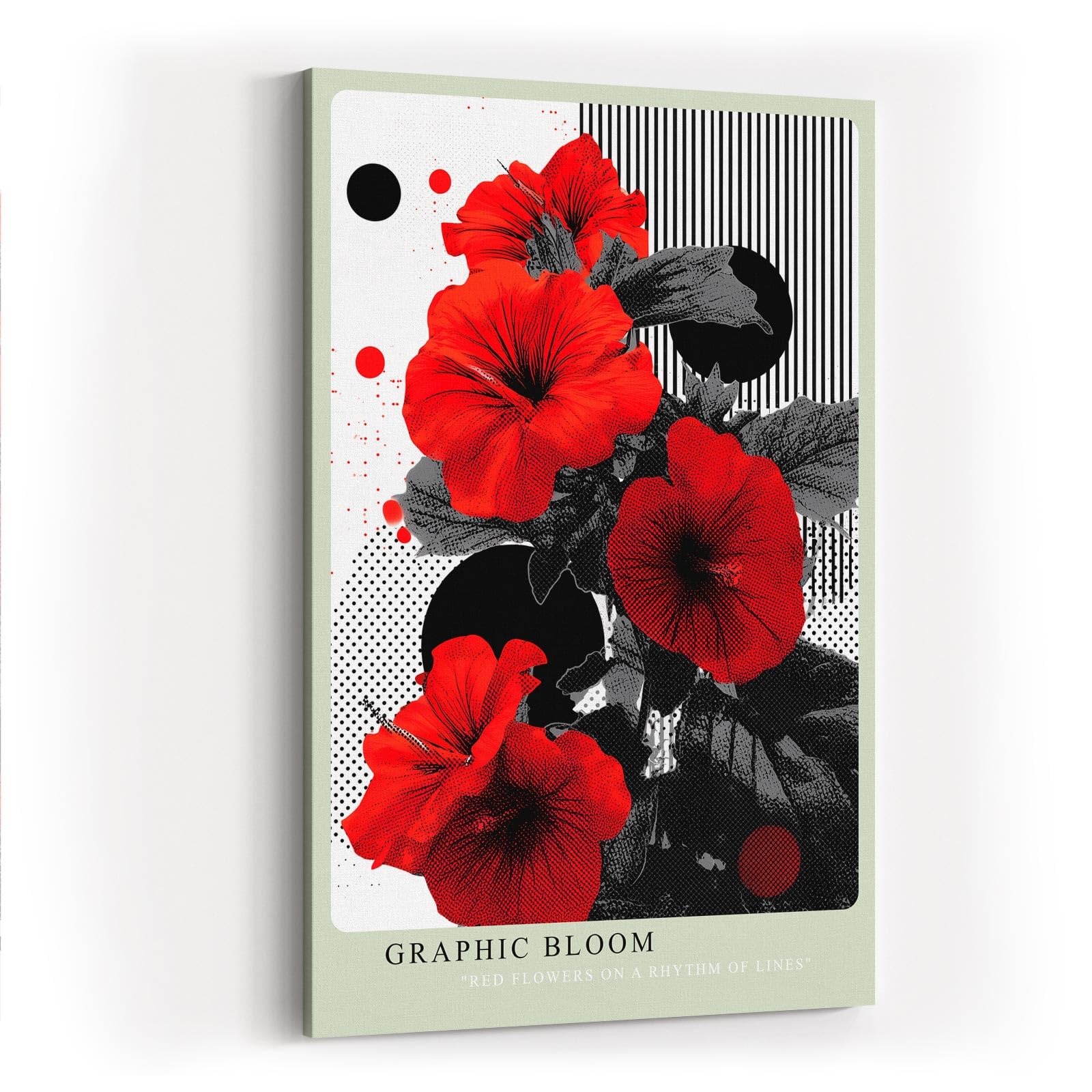 Paul Sinus Wandbild in 40x60cm Graphic Bloom – Rote Blüten im grafischen Pop-Art-Stil mit Linienund Punktmuster