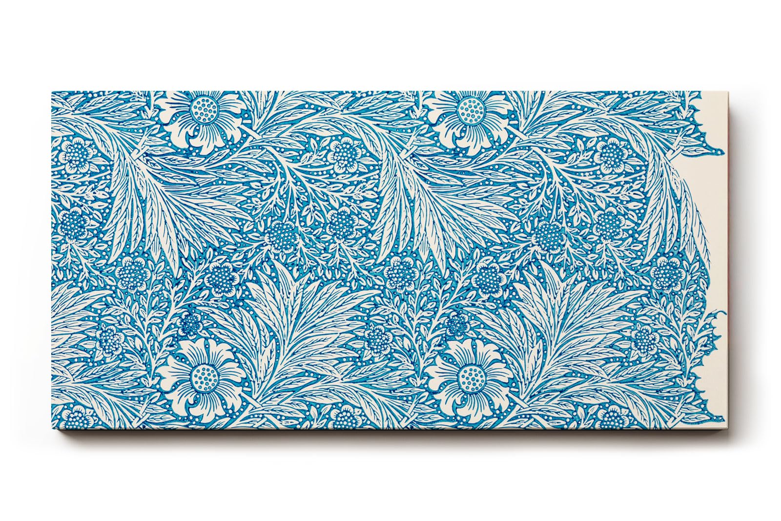Sinus Art Wandbild 120x80cm Florales Design mit Blüten und Blättern im klassischen Vintage-Stil auf blauem Hintergrund