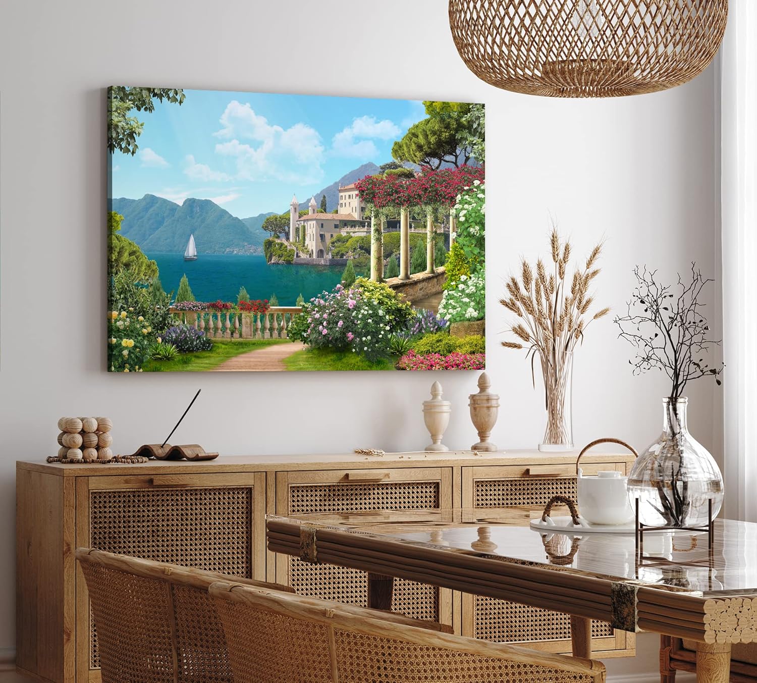 Paul Sinus Wandbild 120x80cm Gardasee Italien Kunstvoll Berge Villa Garten Blumen