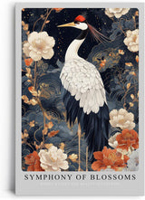 Paul Sinus Leinwandbild 80x120cm Leinwandbild Blütensymphonie – Eleganter Kranich umgeben von floralen Elementen, asiatische Kunst, luxuriöse Ästhetik