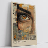 Paul Sinus Leinwandbild 60x90cm realistisches Auge mit abstrakter Collage aus Vintage-Zeitungselementen – kunstvolles Leinwandbild