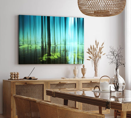 Paul Sinus Wandbild 120x80cm Wald Bäume See Wasserwald Kunstvoll Sonnenlicht Blau
