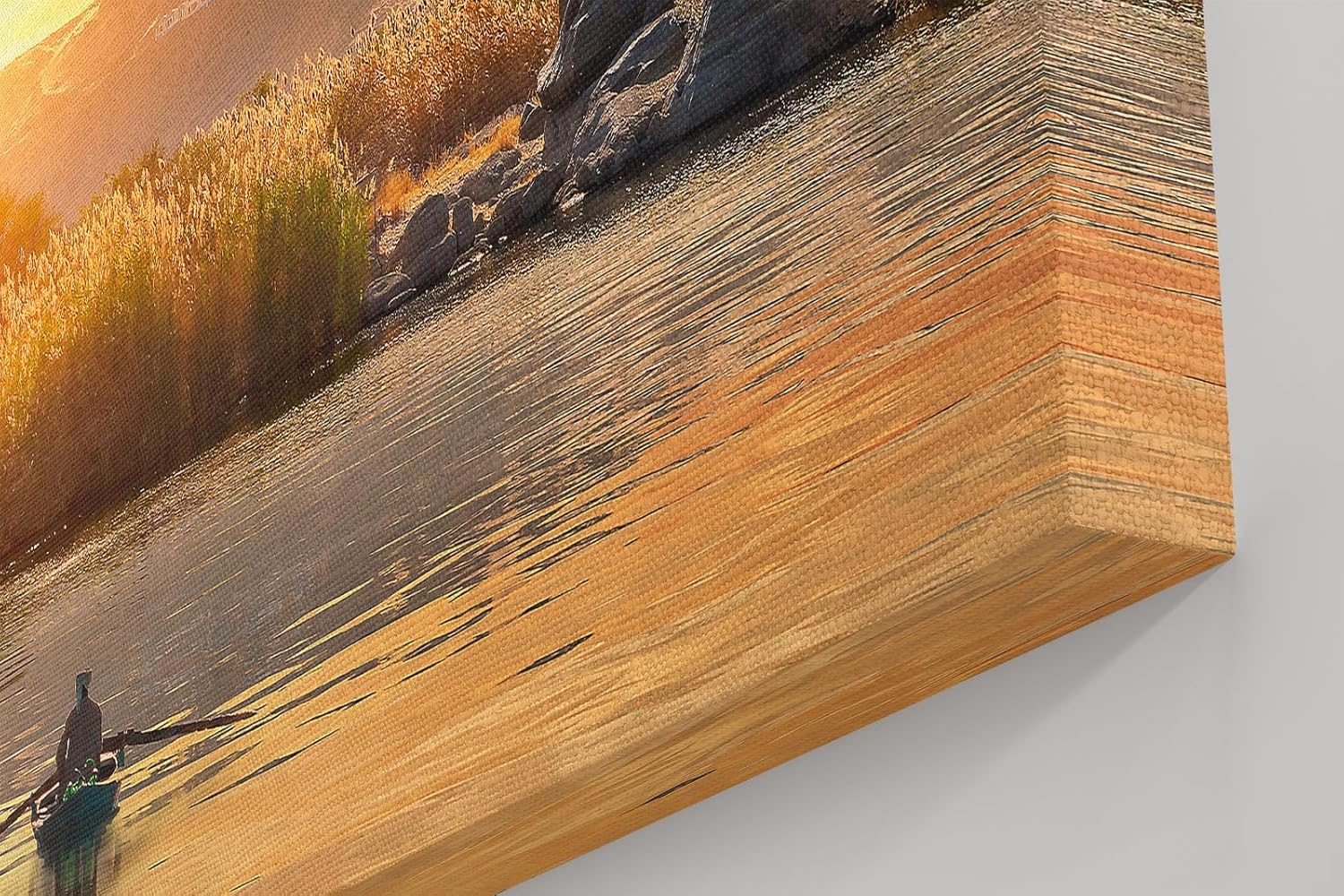 Sinus Art Wandbild 120x80cm Einzelnes Boot auf ruhigem Wasser bei Sonnenuntergang – Natur pur auf Leinwand