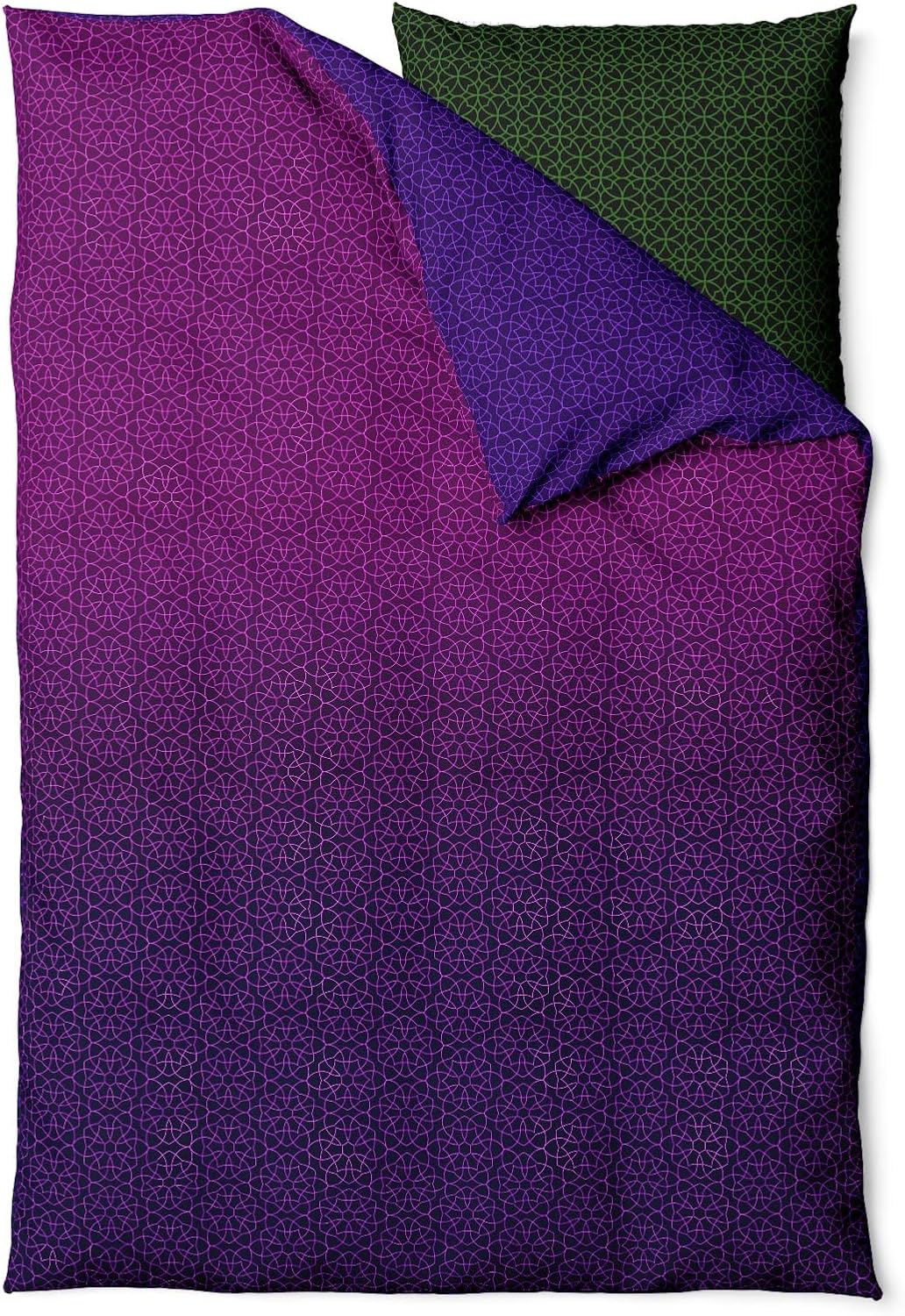 Sinus Art Bettwäsche 135x200 cm + 80x80 cm – Farbverlauf in Violett und Lila mit filigranem Sternenmuster – Moderne Wende-Bettwäsche aus Mikrofaser