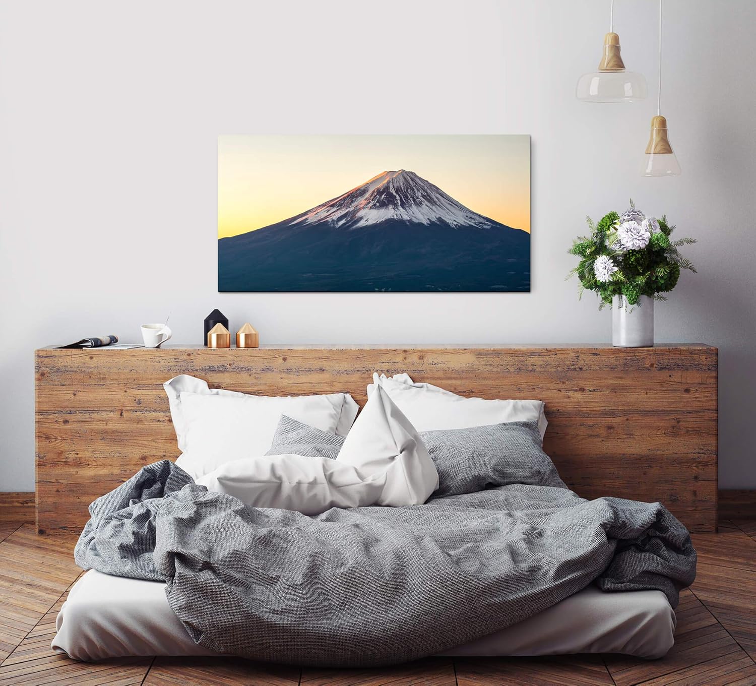 Gebirges Landschaft ca. 130x70cm Wandbild inklusive Schattenfugenrahmen schwarz - Panorama Leinwand Bild XXL Format Wandbilder Wohnzimmer Wohnung Deko Kunstdrucke