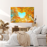 Paul Sinus Wandbild 120x80cm Baumkrone in Herzform Herbstblätter Herbst blauer Himmel