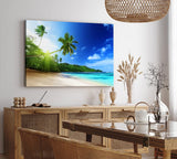 Wandbild 120x80cm Palmen Strand Meer Karibik Paradies Himmel Blau