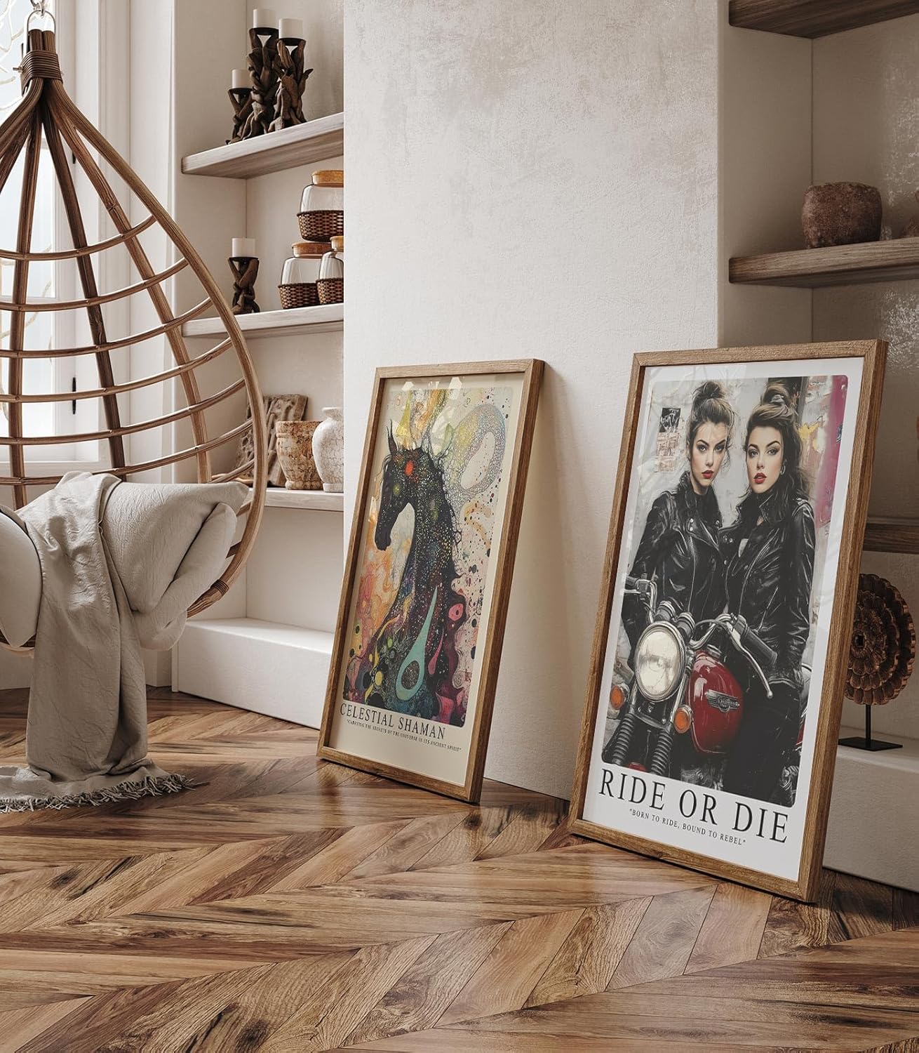 Paul Sinus Leinwandbild 60x90cm Leinwandbild Ride or Die – Ausdrucksstarke Rebellinnen in Lederjacken mit Vintage-Motorrad, urbaner Charme