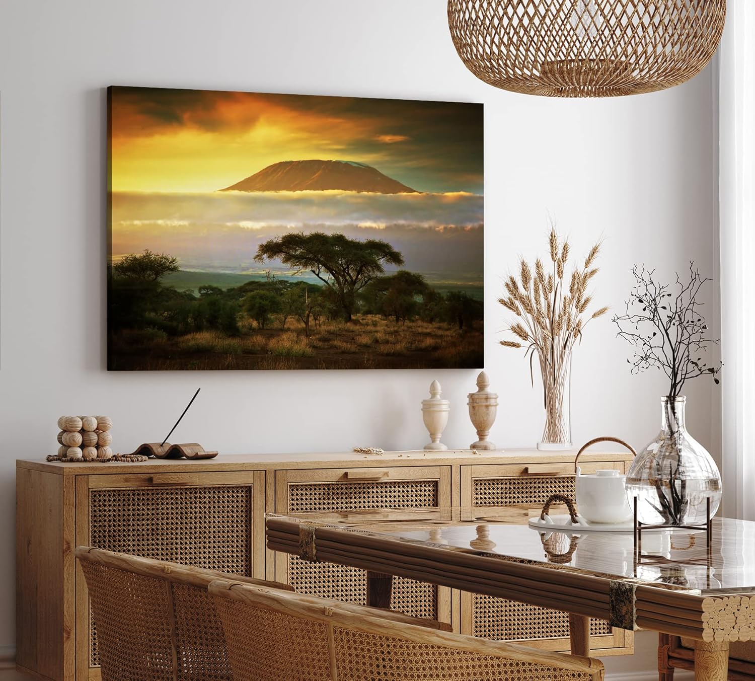 Paul Sinus Wandbild 120x80cm Kilimandscharo Berg Afrika Burkea Bäume Wolken