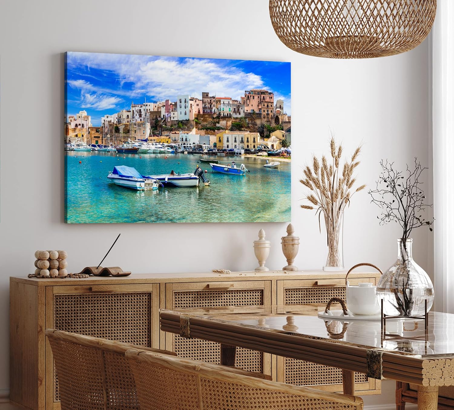 Paul Sinus Wandbild 120x80cm Italienisches Küstendorf Häuser Hafen Boote Mittelmeer